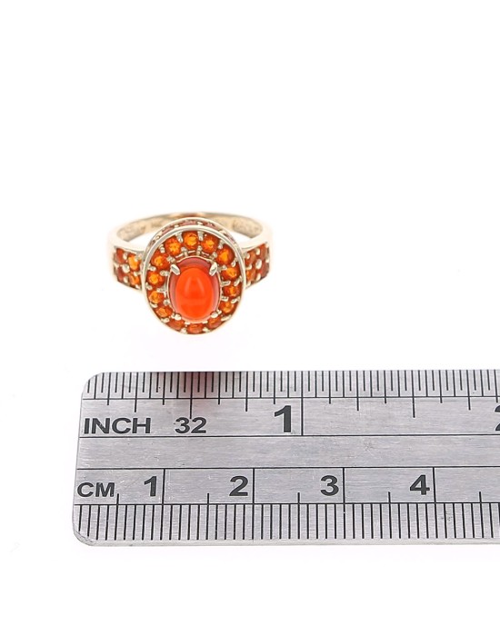 Mexican Fire Opal Halo Ring in Yellow Gold